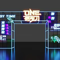 Modern Installation With Neon Lights 3D Frames And Chinese English Text 3d model