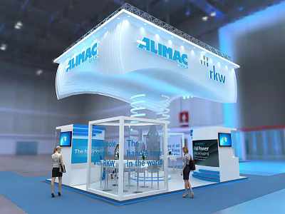 Modern Exhibition Booth with ZILMAC TKV Illuminated Canopy Glass Structure and Digital Screens 3d model