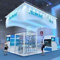 Modern Exhibition Booth with ZILMAC TKV Illuminated Canopy Glass Structure and Digital Screens