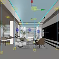 Modern Living and Dining Room Interior With Sofa Dining Table Pendant Lights and Large Windows