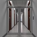 Modern Office Corridor Interior With Double Doors Side Doors Tile Flooring And White Ceiling 3d model