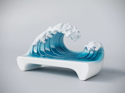 Artistic Wave Shaped Landscape Seat With Blue White Smooth Curved Sculptural Design 3d model