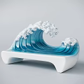 Artistic Wave Shaped Landscape Seat With Blue White Smooth Curved Sculptural Design