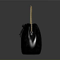 Black Furry Handbag With Gold Braided Handle And Decorative Black Bow