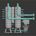 Industrial Equipment Featuring White Cylindrical Tanks Blue Connecting Pipes And Supports