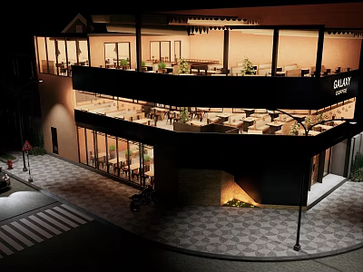 Industrial Style Cafe Appearance Restaurant Store 3d model