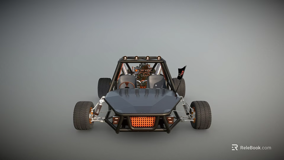 Off Road Dune Buggy Featuring Open Cockpit Black Body Orange Grille And Large Tires 3d model 