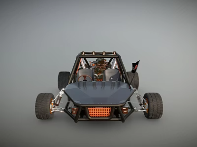 Off Road Dune Buggy Featuring Open Cockpit Black Body Orange Grille And Large Tires 3d model
