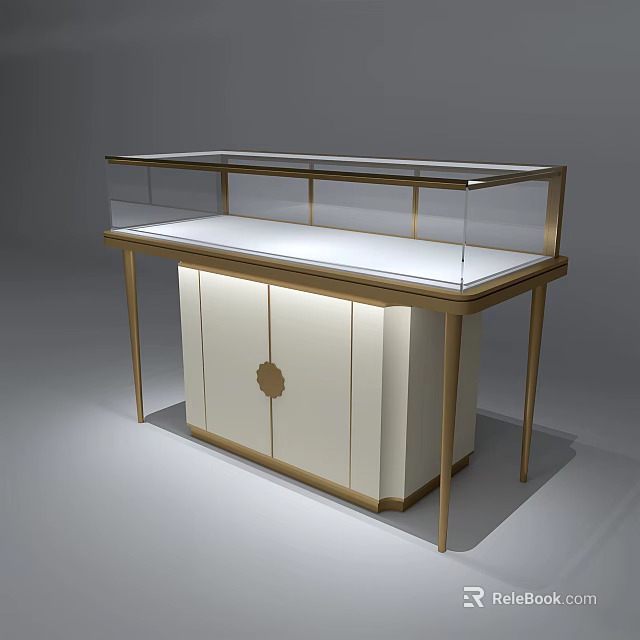 Display Cabinet with Glass Top Gold Frame Decorative Doors Modern Retail Design 3d model 