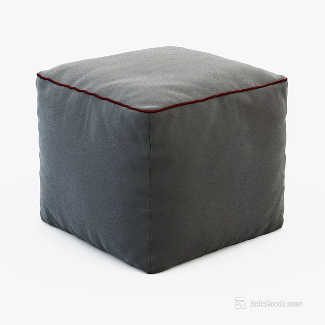 Gray Square Ottoman With Red Stitching For Modern Living Room Decor 3d model