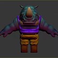 Colorful Cartoon Rhino Character With Turquoise Body Purple Vest And Orange Pants