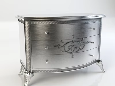 Elegant Silver Metal Bedside Table With Ornate Carvings Drawers And Decorative Legs 3d model