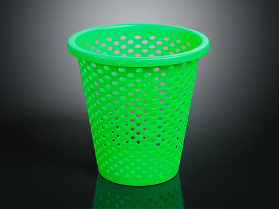 Green Perforated Plastic Trash Can Lightweight For Home Office Daily Use 3d model