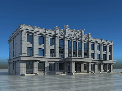 Classical Office Building With Stone Facade Large Windows And Ornate Architectural Details 3d model