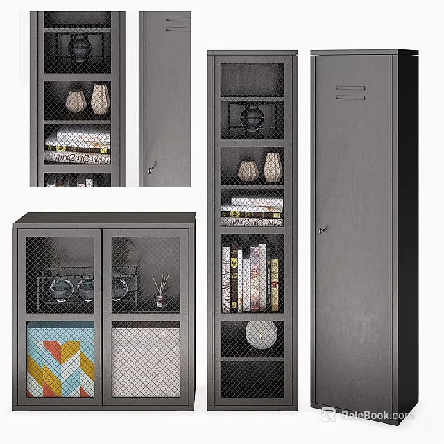 Modern Chest of Drawers With Glass Mesh Doors And Storage For Books Vases Artwork 3d model 