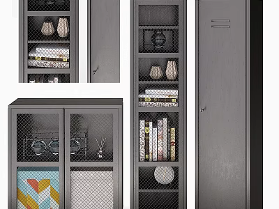 Modern Chest of Drawers With Glass Mesh Doors And Storage For Books Vases Artwork 3d model