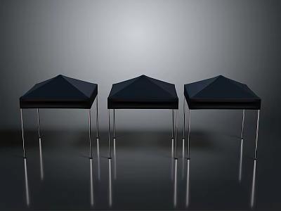 Black Geometric Stools with Angular Tops and Metal Legs on Reflective Floor Against Gray Background 3d model