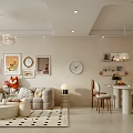 Modern Living and Dining Room Interior With Dining Table Chairs TV Sofa And Pendant Lights