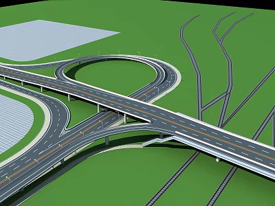 Modern Highway Bridge Interchange With Multiple Lanes Circular Design And Green Surroundings 3d model