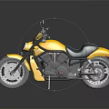 Yellow Motorcycle With Black Seat And Silver Wheels On Reflective Dark Surface