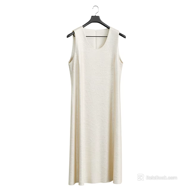 Elegant Beige Sleeveless Dress for Women With Simple Design Hanging on Hanger 3d model 