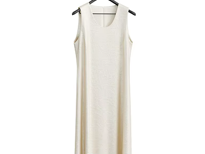 Elegant Beige Sleeveless Dress for Women With Simple Design Hanging on Hanger 3d model