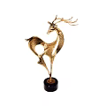 Golden Deer Sculpture With Unique Artistic Design And Black Base Stand