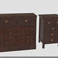 Dark Brown Wooden Furniture Set With Wine Rack Cabinet And Drawer Chest Featuring Round Knobs