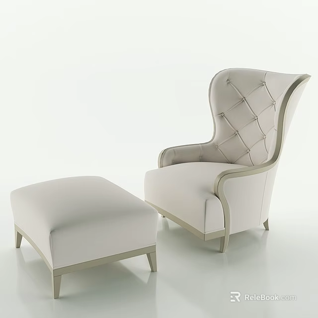 Elegant Single Sofa With Diamond Tufted Backrest And Matching Ottoman 3d model