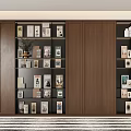 Modern Wooden Built in Bookcase Interior With Books Decorative Items And Potted Plant