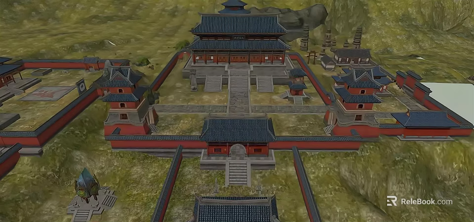 Ancient Chinese Architecture Complex With Symmetric Courtyard And Classic Tile Roofs 3d model 