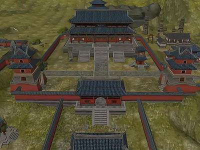 Ancient Chinese Architecture Complex With Symmetric Courtyard And Classic Tile Roofs 3d model
