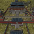 Ancient Chinese Architecture Complex With Symmetric Courtyard And Classic Tile Roofs