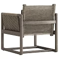 Weathered Solid Wood Woven Armchair With Soft Fabric Cushions For Cozy Living Room Use