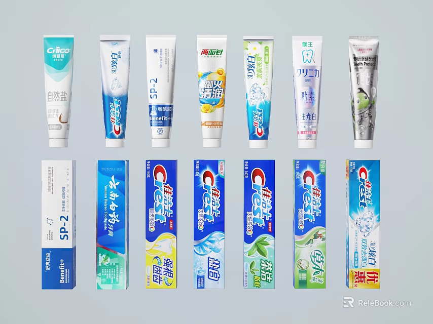Assorted Toothpaste Brands With Colorful Tubes And Box Packaging For Daily Use 3d model