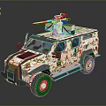 Military Tank With Camouflage Pattern Top Mounted Machine Gun Armored Body And Large Tires