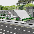 Modern Station Building With Sloped Roof Glass Facade And Green Landscaping