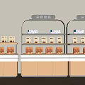 Light Colored Modern Display Shelves Featuring Counter Packaged Goods Baking Ingredients Labels and White Walls