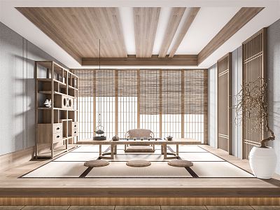 Japanese Style Tea Room Tatami Tea Room Bamboo Curtain Bogu Rack Tea Set Tea Cabinet Tea Room Decoration Zen Style Tea Room Decoration Zen Style Decoration 3d model