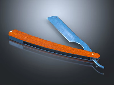 Foldable Classic Straight Razor With Wooden Handle And Metal Blade For Daily Use 3d model