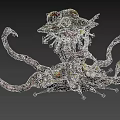 Mysterious Monster Creature with Multiple Tentacles and Glowing Eyes Frightening Fantasy Design