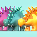 Colorful Reptile Dinosaur Toys with Spiked Backs in Pink Blue and Yellow for Kids Playtime