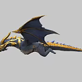 Detailed 3D Blue and Gold Flying Dragon with Extended Wings in Flight