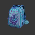 Turquoise Backpack With Peacock Pattern Glitter Details And Pom Pom Decoration For Daily Use