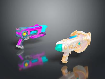 Two Colorful Futuristic Weapons Featuring Vibrant Pink Blue And Gold Accents 3d model