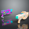 Two Colorful Futuristic Weapons Featuring Vibrant Pink Blue And Gold Accents