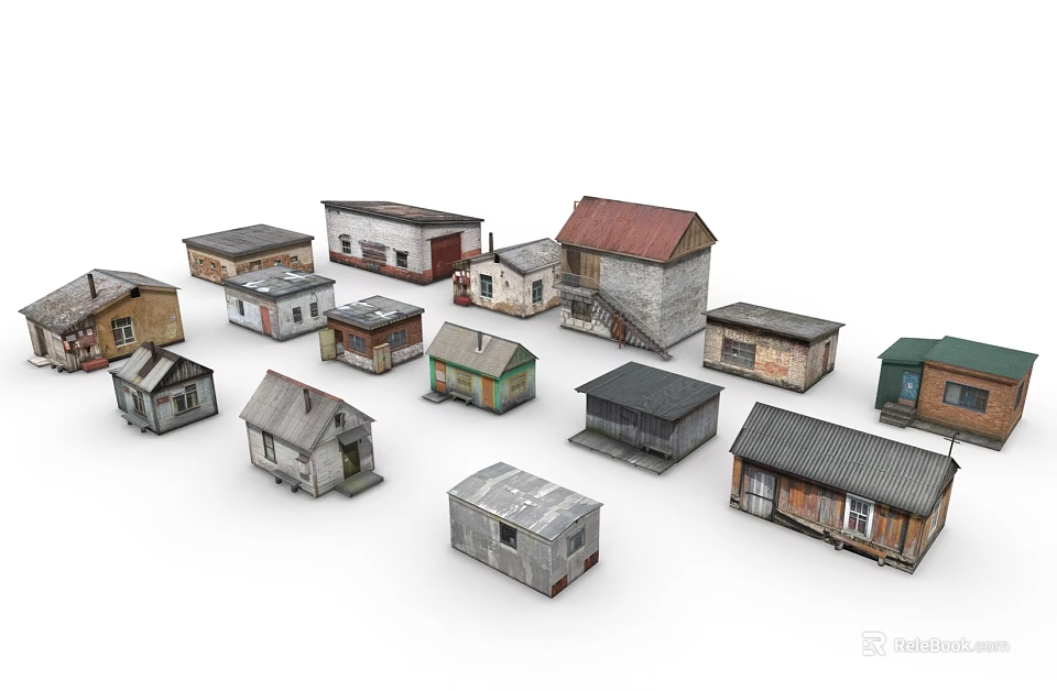 Multiple Rural Self Built Houses With Diverse Roof Styles And Exterior Designs 3d model 