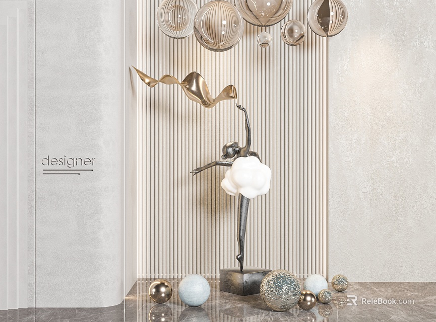 Modern Artistic Metal Sculpture With Decorative Balls Pendant Lights And Home Decor Accents 3d model 