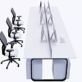 Modern Office Desk Workspace With Computer Monitors Dividers And Ergonomic Office Chairs