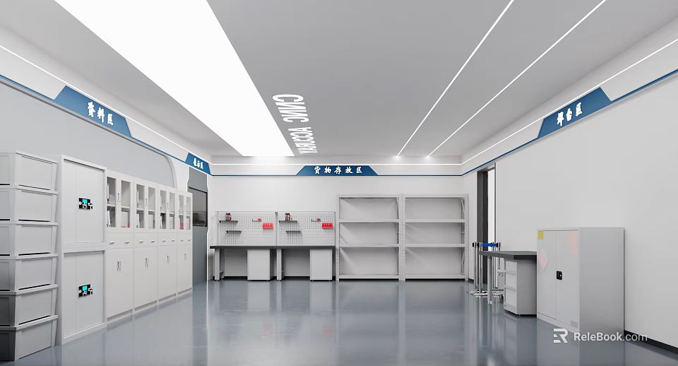 Modern Clinical Laboratory Interior With Cabinets Workbenches And Storage Shelves 3d model 